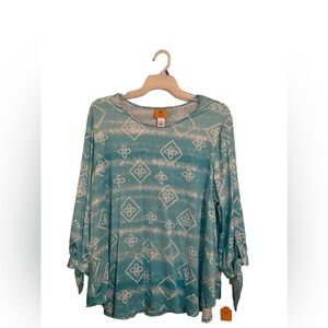 Ruby Rd plus size 2X light blue blouse NWT. Tie knots on bottom long sleeves.